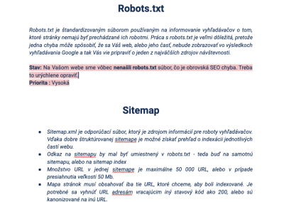 Ukázka komplexního SEO auditu pro klienta Davorin.sk