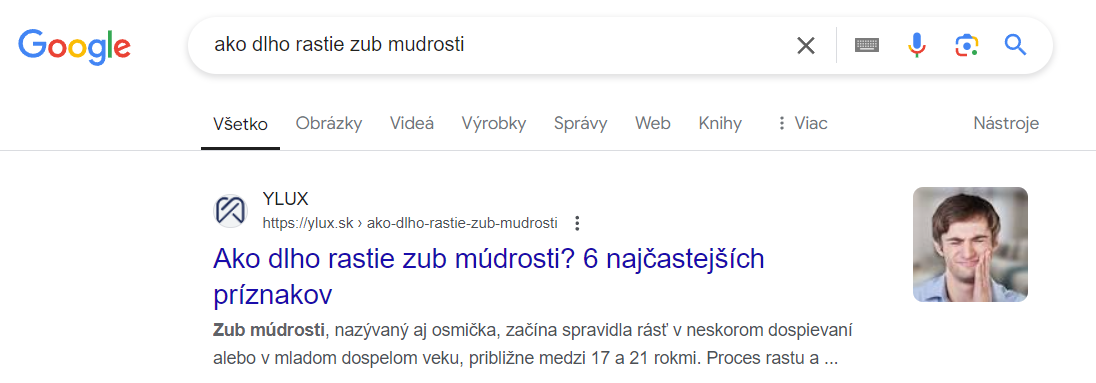 YLUX na první pozici ve vyhledávači Google po zadání klíčového slova
