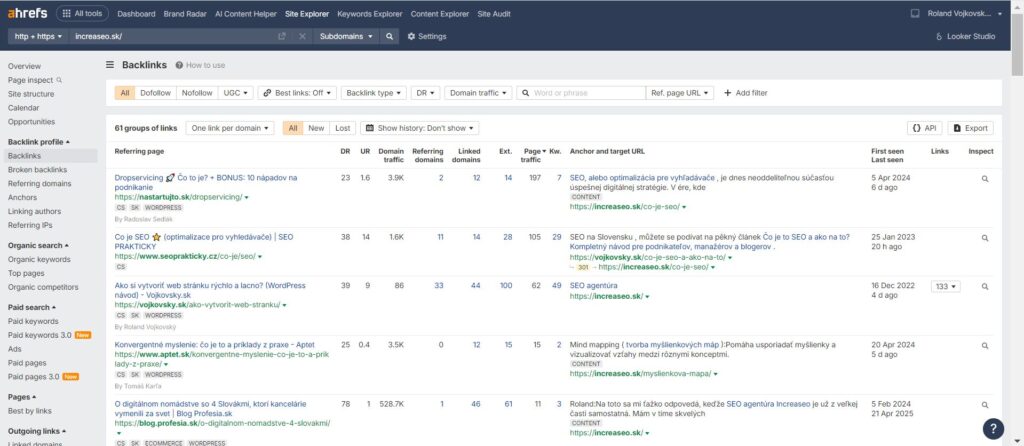 backlinks v Ahrefs